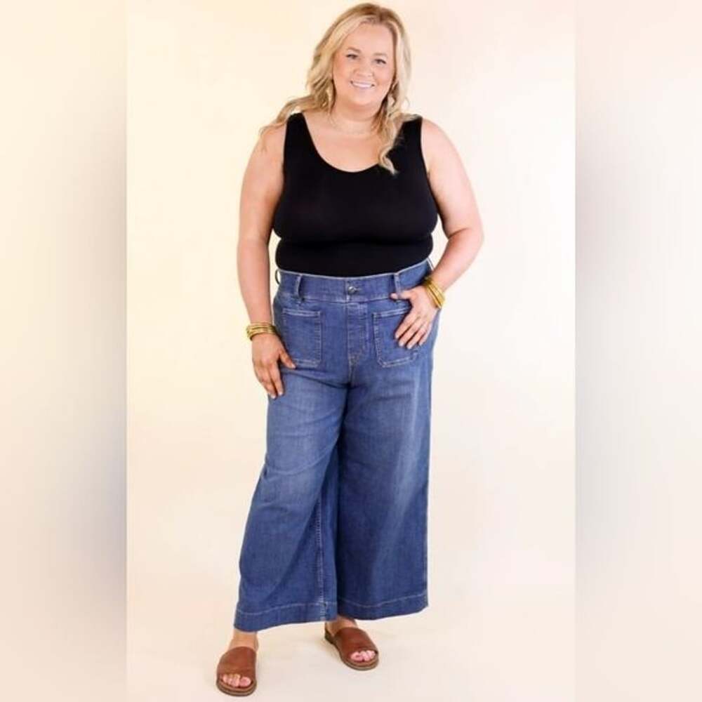 SPANX Women’s Cropped Wide Leg Denim Jeans Dark Wash Size 3X